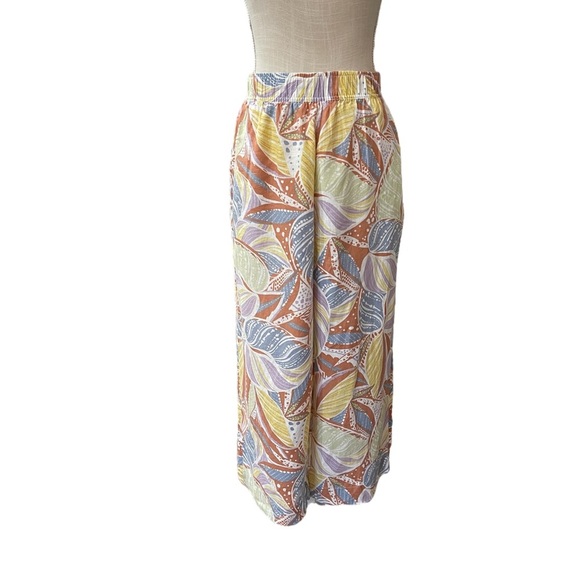 C&C California 100% Linen Tropical Palm Leaf Wide Leg High Waisted Pants Size XL - Picture 1 of 13